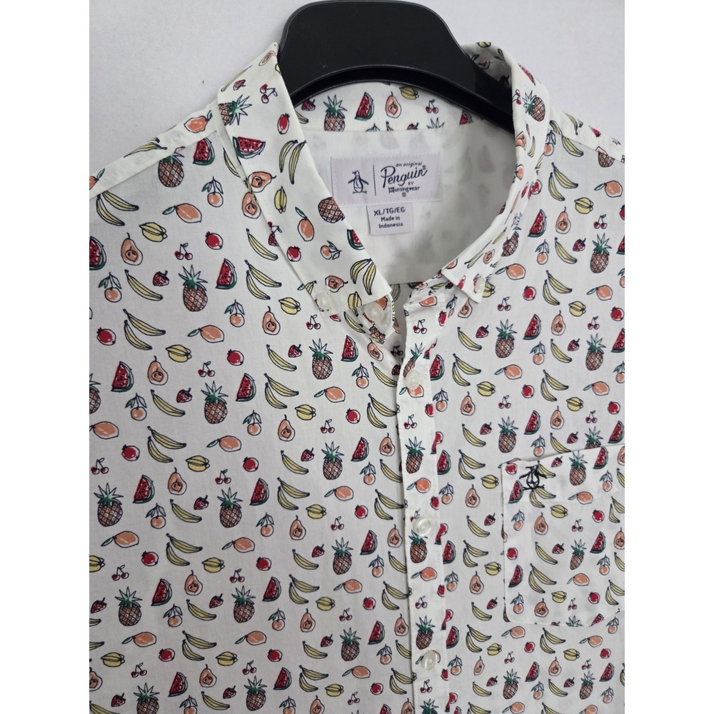 Original Penguin Men's XL White Graphic Print Pineaplle Short Sleeve Golf Polo